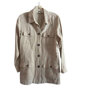 Vintage Womens Linen Cotton Utility Cargo Jacket Coat 4 Pockets Sz Small